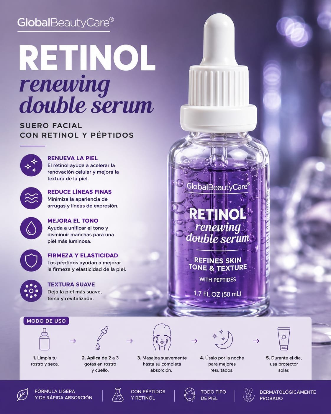 Suero Facial con retinol y péptidos